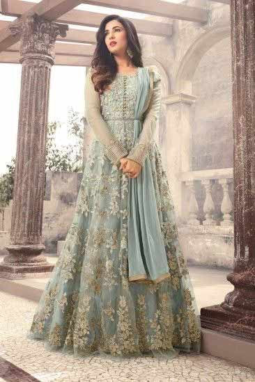 Latest light blue bridal walima dress designs in Pakistan