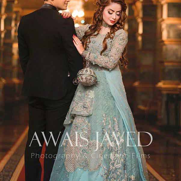 Light blue long frock for walima bridal