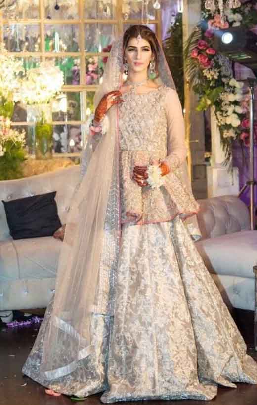 Latest beige and silver bridal walima dresses in Pakistan