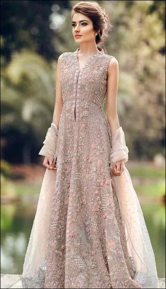 Light pink gown for walima bridal in Pakistan