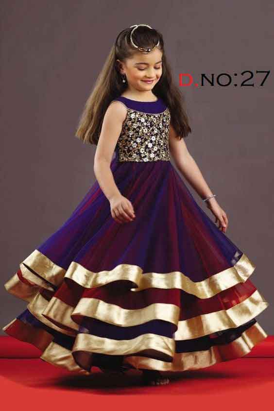 Blue and red frilled wedding frock for baby girls
