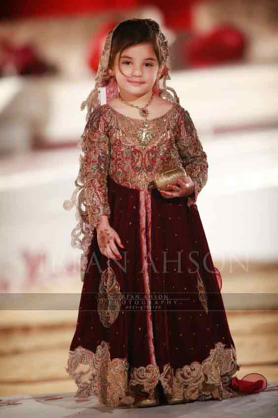 Maroon wedding frock for baby girls in Pakistan