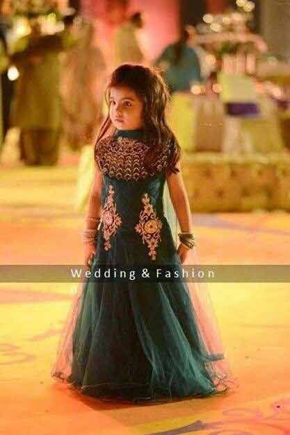 Green sleeveless baby girl wedding frock in Pakistan