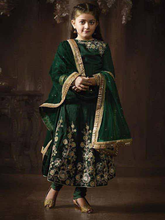 Latest green anarkali wedding frock for little girls