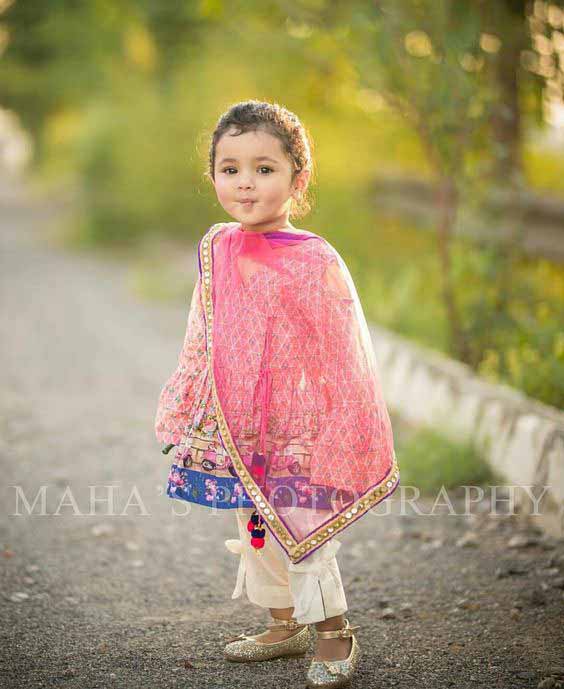 Latest pink angrakha baby girl wedding frock in Pakistan