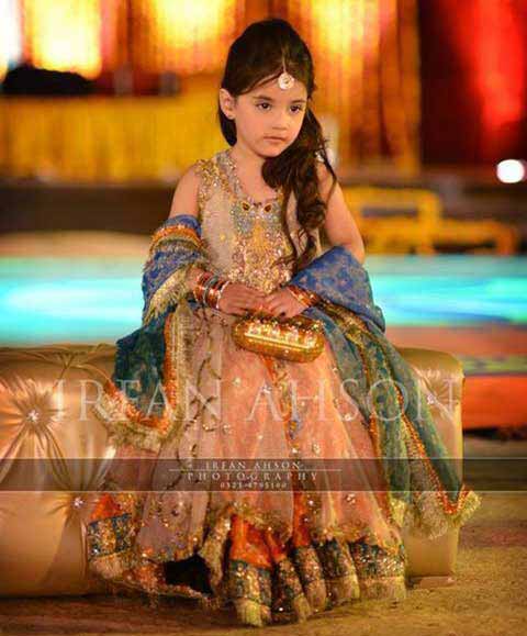 Latest peach and blue baby girl wedding frocks in Pakistan