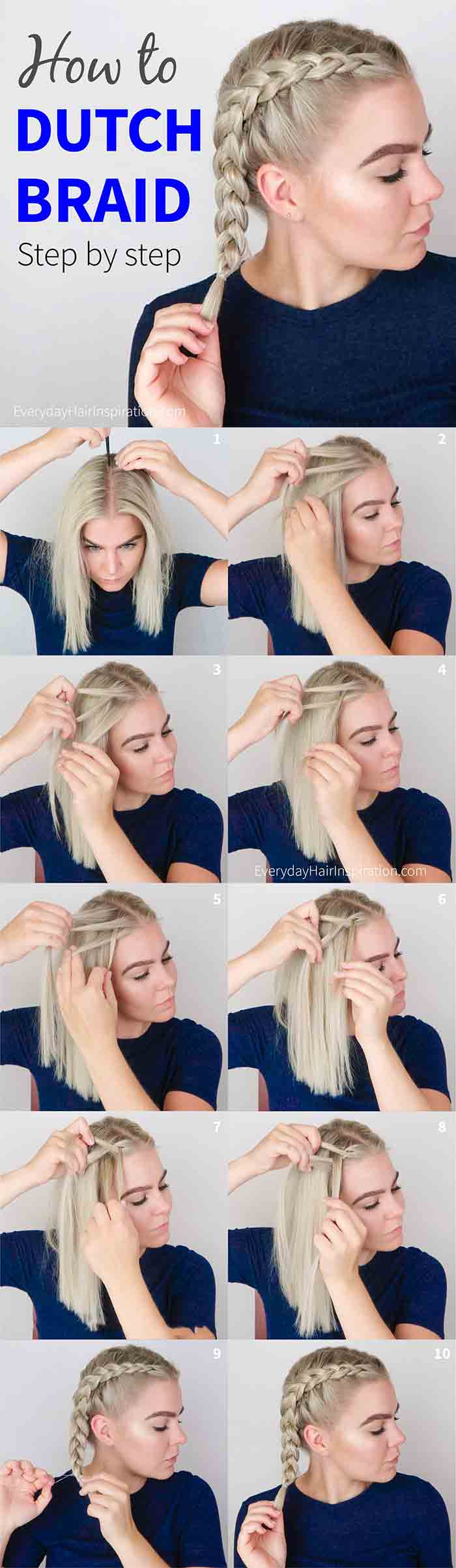 Dutch braid step by step tutorial