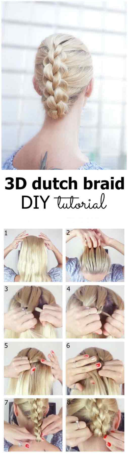 3D Dutch braid hairstyle step by step