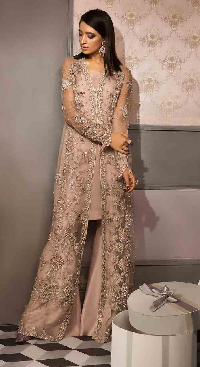 Stitching style of front open gown in Pakistan