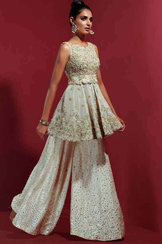 Stitching style of peplum with gharara for Paksitani girls