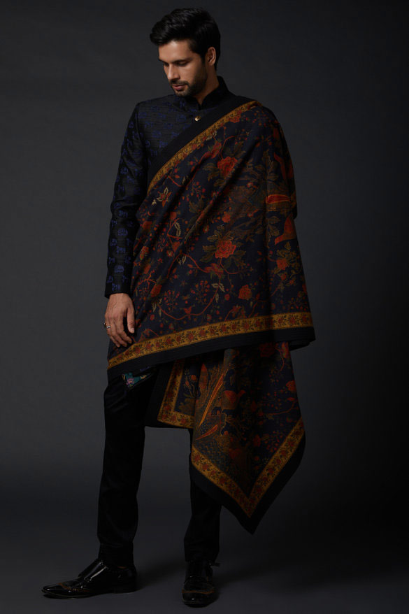 Navy blue Embroidered winter shawls for men