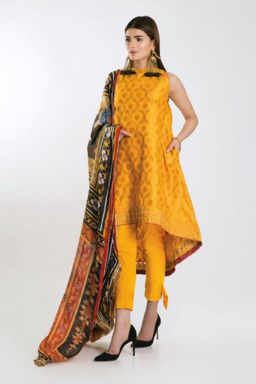 Latest yellow frock designs with dupatta for Eid