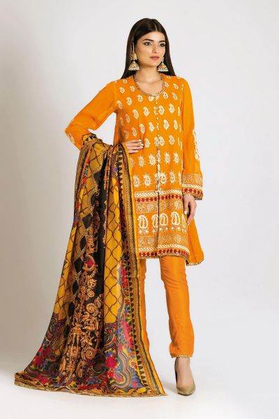 Yellow embroidered shirt with matching dupatta for girls