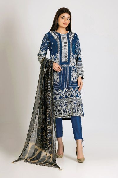 Blue embroidered dress with dupatta