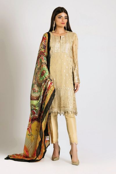 Latest off white shirt with green dupatta for Eid