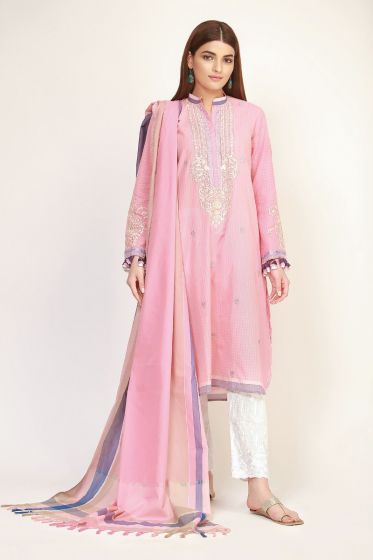 Latest Pink Kameez with trousers and dupatta for Eid