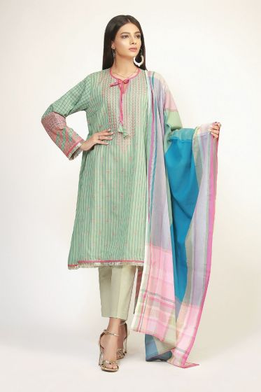 Light green long shirt with dupatta and trousers for Eid