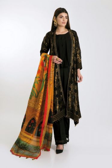 Latest black long front open gown for girls