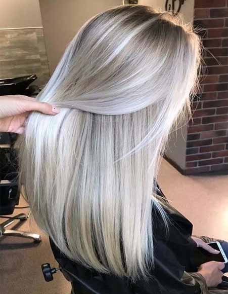 Ash grey straight hair cut and hairstyles for girls