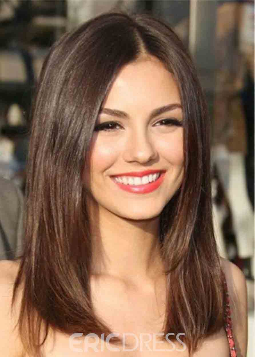 Medium straight haircut and hairstyle