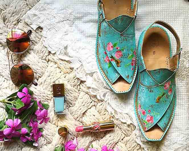 Bluish green color peshawari chappal designs for girls