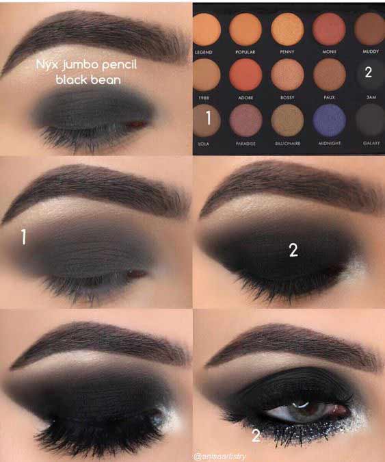 Dark black smokey eye makeup