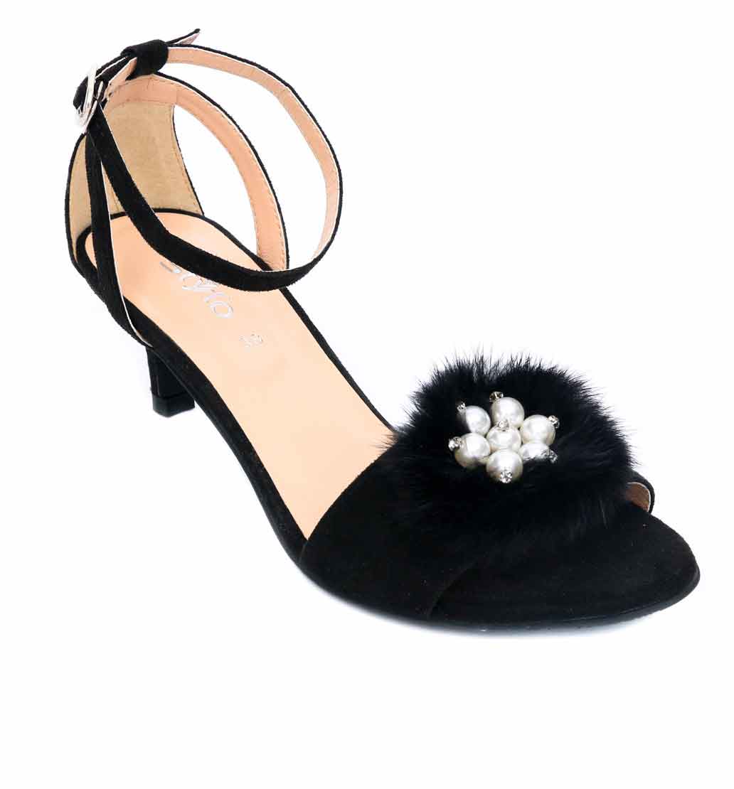 Black fur heels by stylo shoes