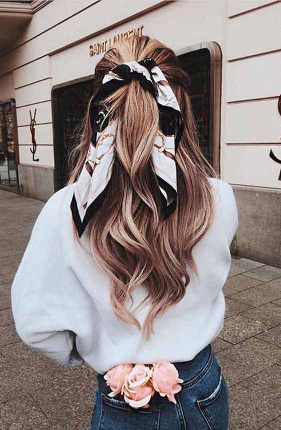 Half up down head scarf hairstyle