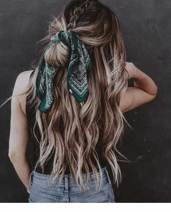 Green head scarf hairstyle