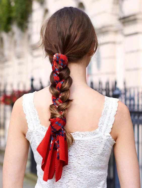 Red head scarf with braid hairstyle