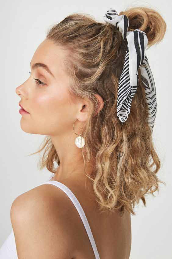 Hair bun head scarf hairstyle