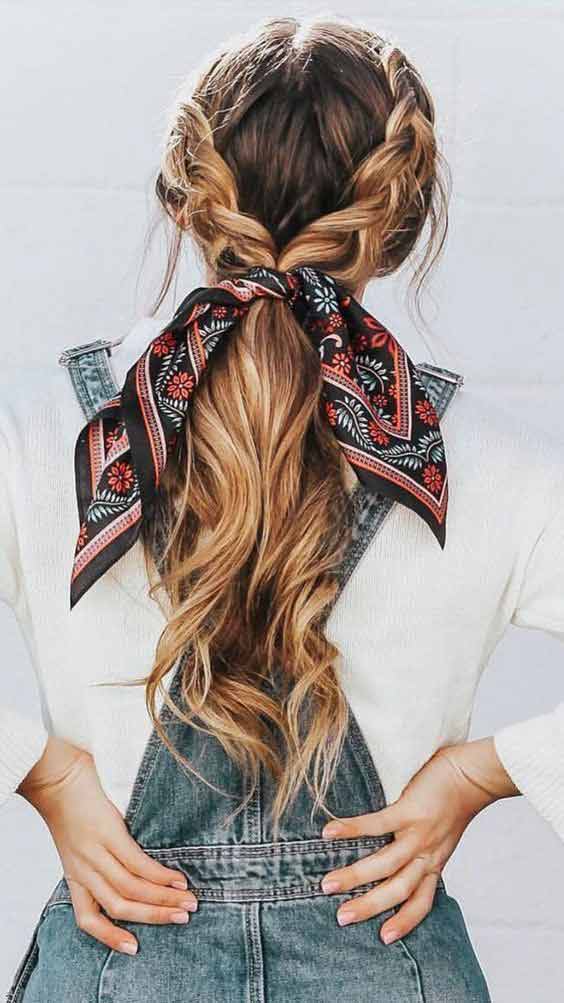 Braided hairstyle with scarf