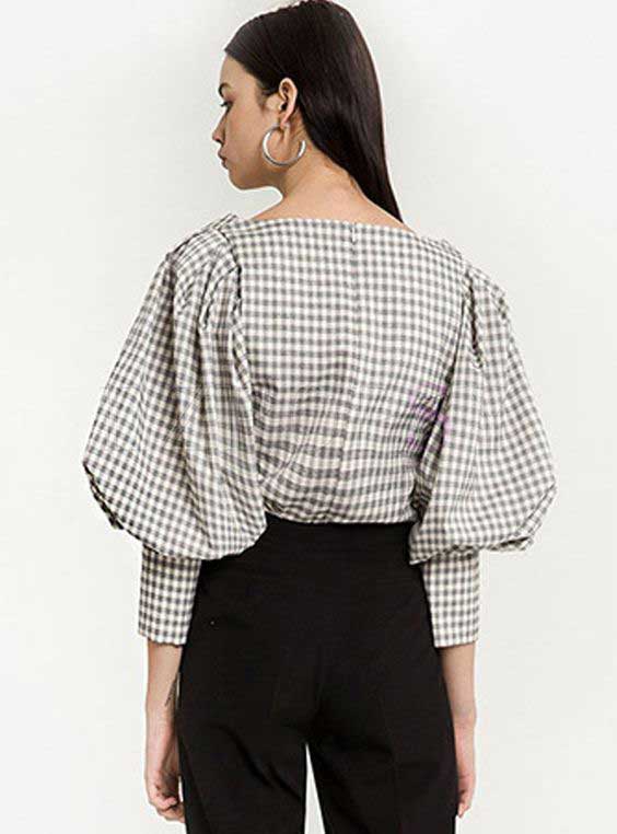 Puff sleeve check shirt for girls