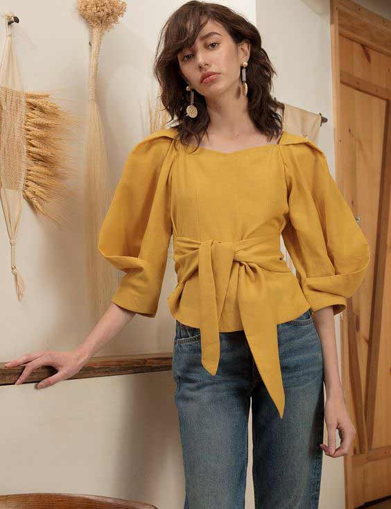 Mustard puff sleeve top