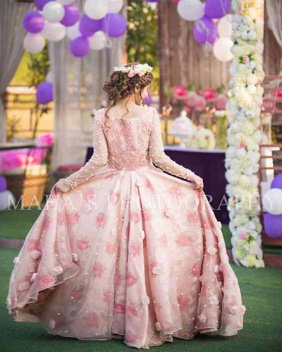 Pink floral long frock for bridal shower