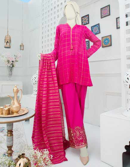 Shocking pink three piece suit 