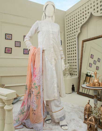 Off white shirt with peach dupatta