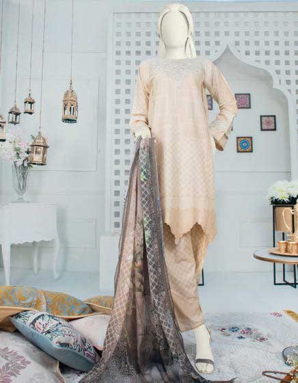 Light peach shirt trouser and dupatta