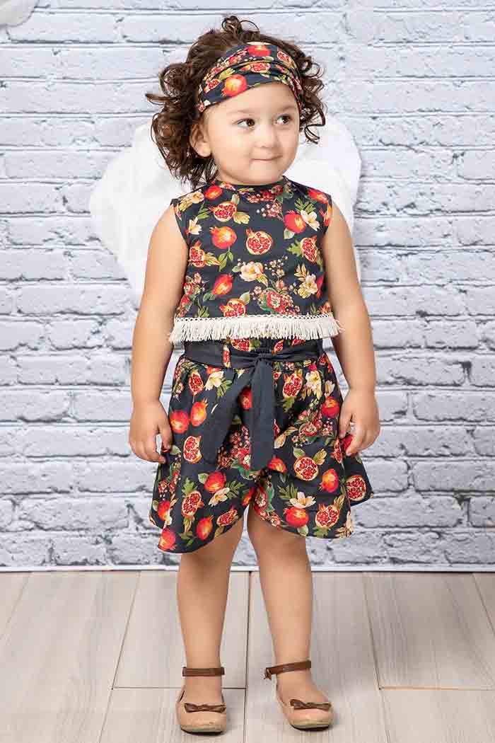 Black floral frock design for little girls