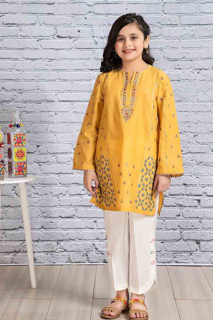 Yellow kurta with white trousers