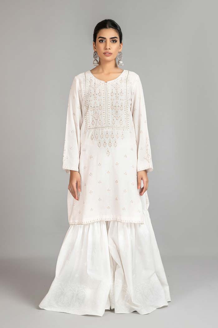 White embroidered shirt with gharara