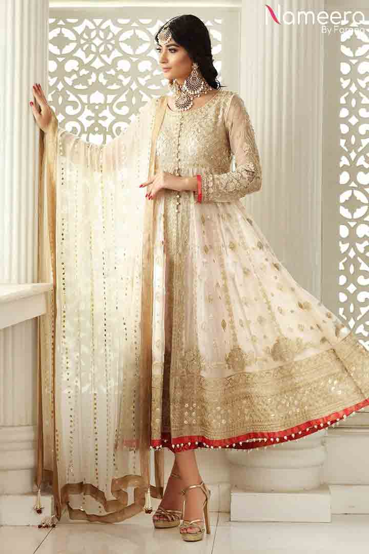 White anarkali wedding long frock