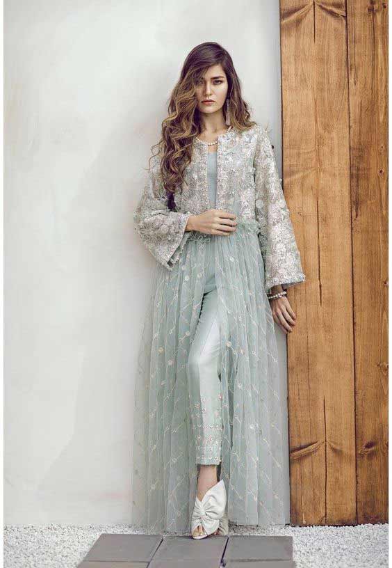 Light grey front open long frock