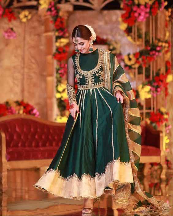 Maya Ali in green wedding frock pishwas