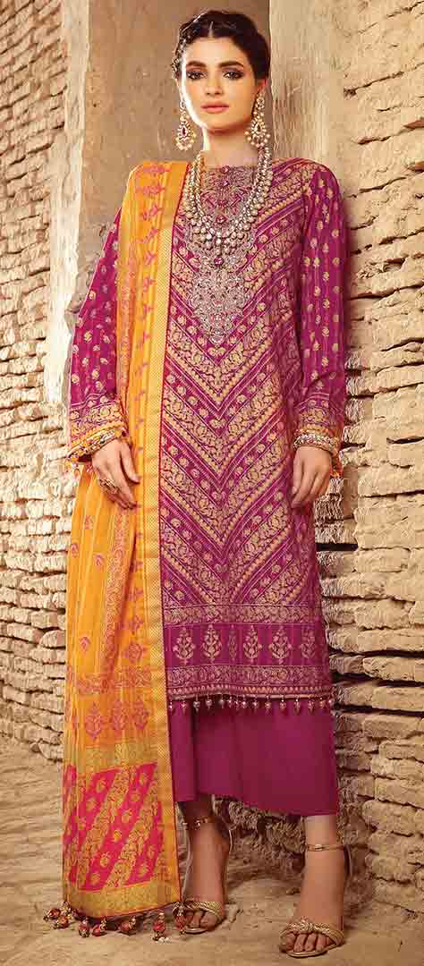 Purple shirt with orange dupatta