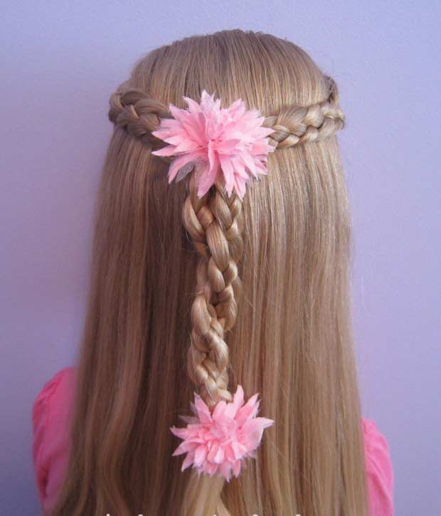  Braid with flower for medium hairstyle