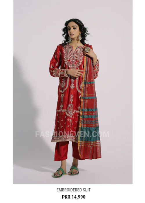Ethnic red embroidered dress design