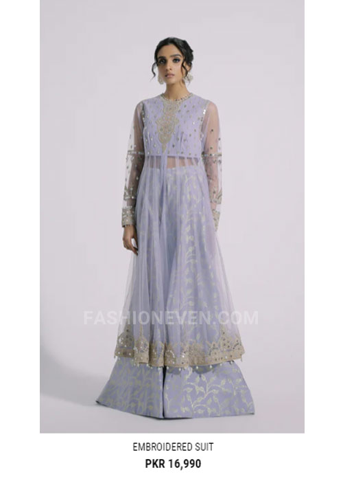 Ethnic light blue net gown for eid