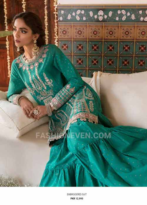 Ethnic green embroidered suit for women