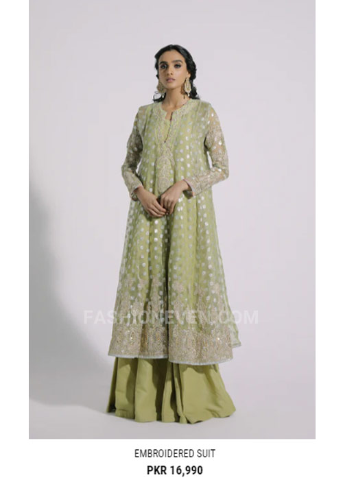 Ethnic green long frock with sharara suit